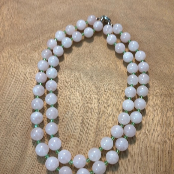 Vintage pink quartz and green crystal beaded choker statement necklace 16” - Picture 1 of 6